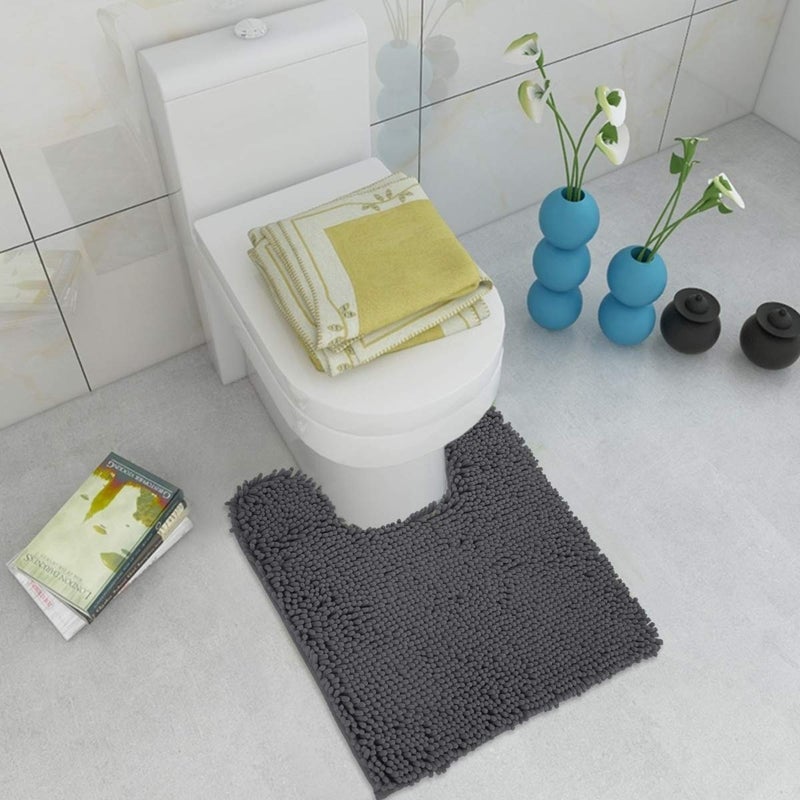 ITSOFT Non-Slip Shaggy Chenille Toilet Contour Bathroom Rug with Water Absorbent, 24 x 21 Inches U-Shaped Charcoal Gray - Image 5